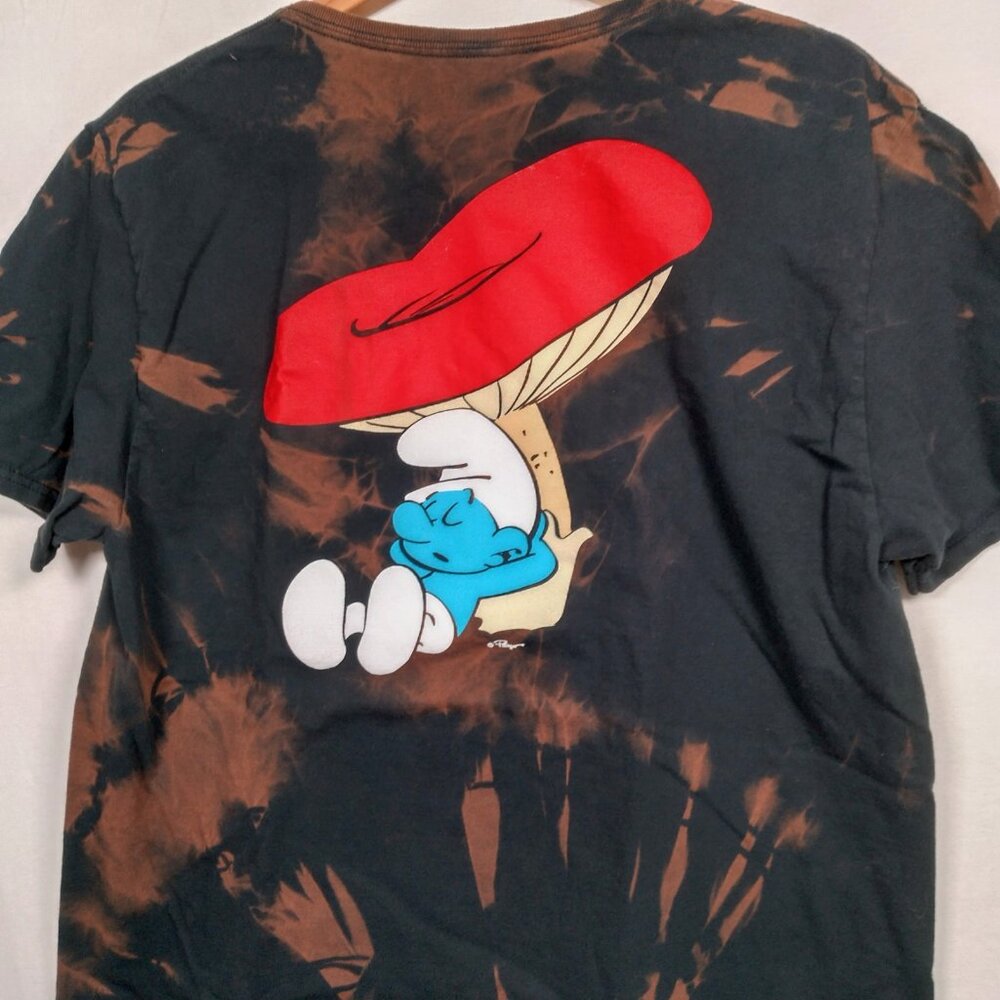 The Smurfs Shirt Medium Lazy Smurf Black Bleach Dye TV Cartoon Reworked